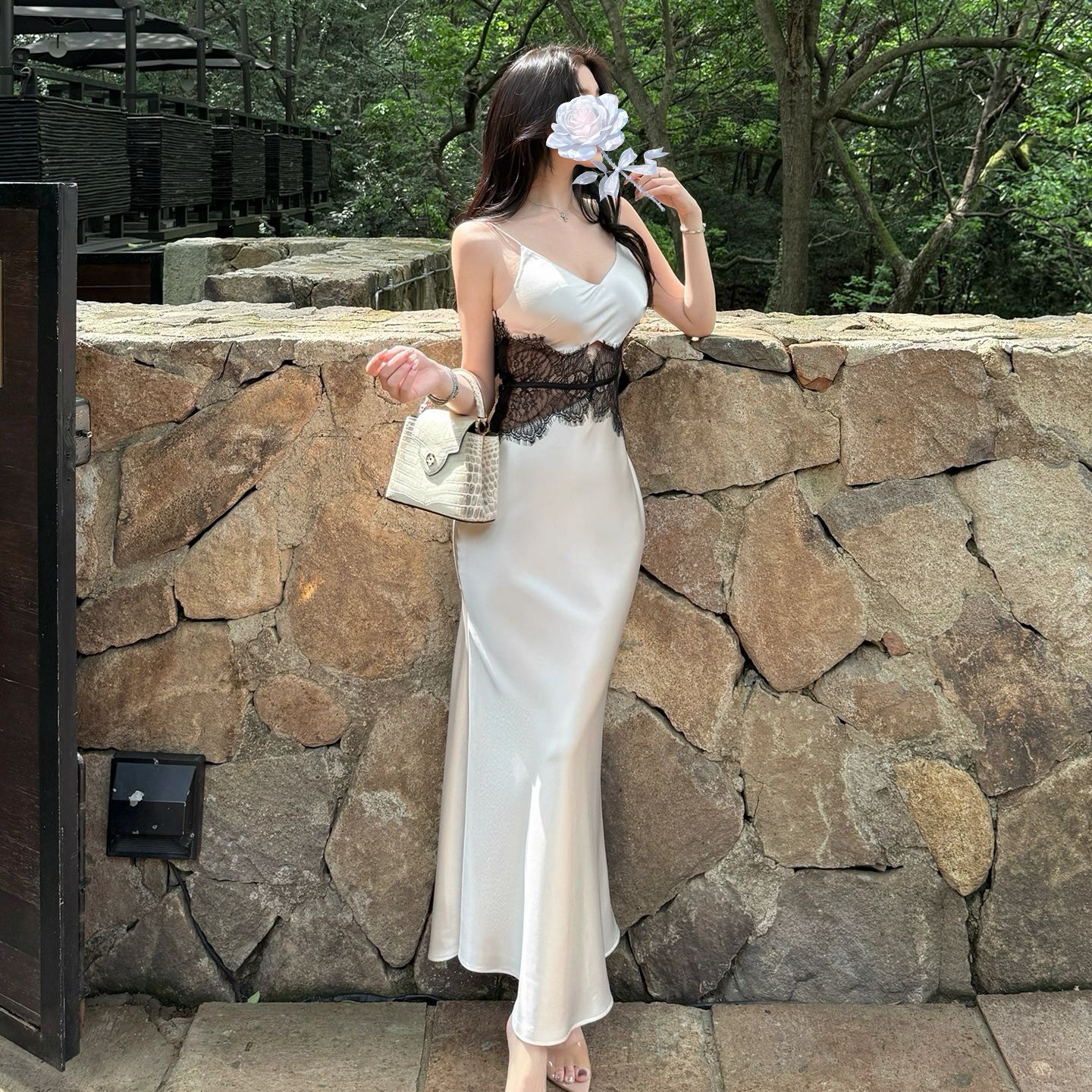 【珠光人鱼】高级吊带鱼尾连衣裙蕾丝拼接气质优雅长裙性感女