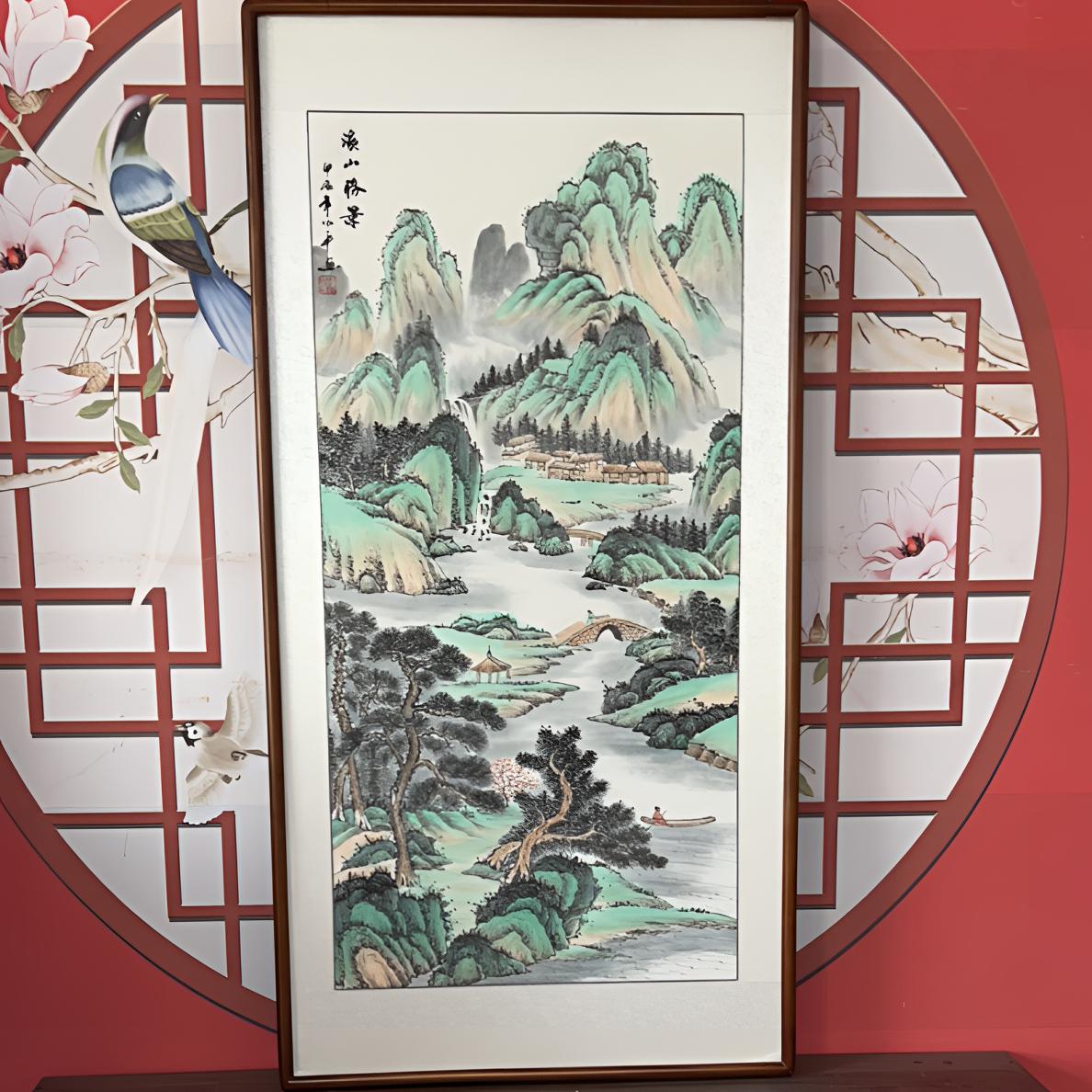 玄关山水外径尺寸62✖️123带框手绘包邮