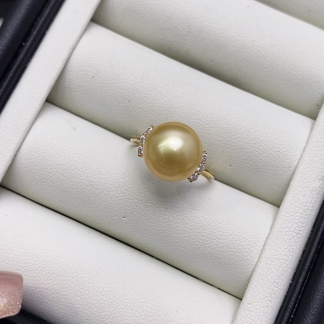 海水珍珠戒圈18K金镶嵌10-11m m