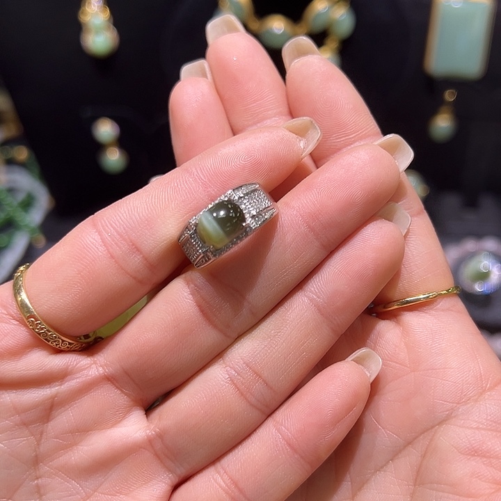 和田玉银S925镶嵌戒指