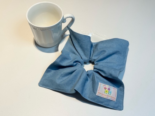 【手工制品默认微瑕，No退No换，两件起拍】淡蓝色薄款纯棉牛仔方巾