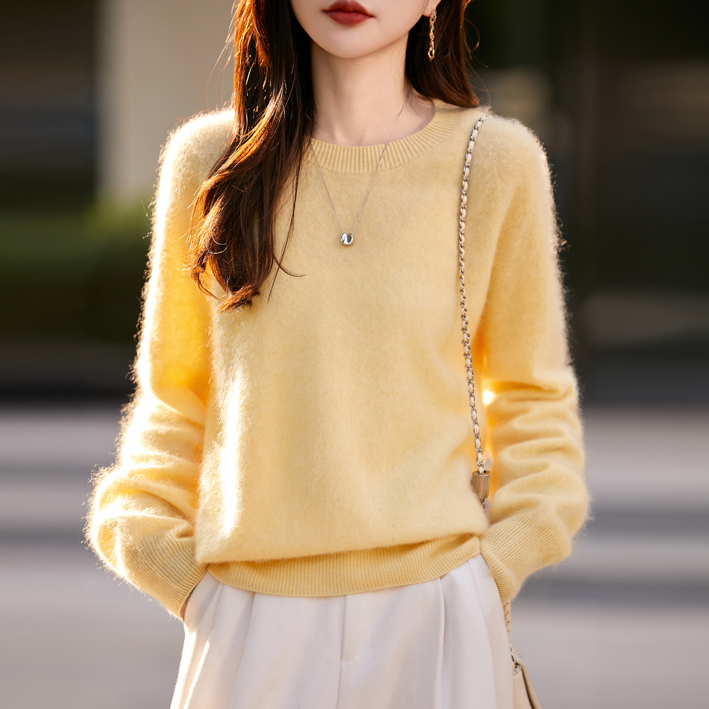 羊绒圆领拉毛【M家】宽松慵懒老钱风274