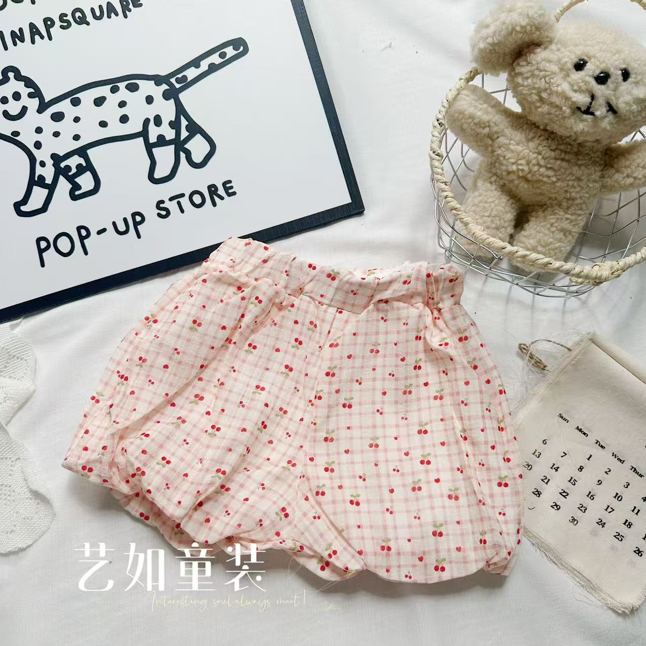 番茄家*【粉色樱桃】夏季上新休闲百搭透气花苞短裤D-W750