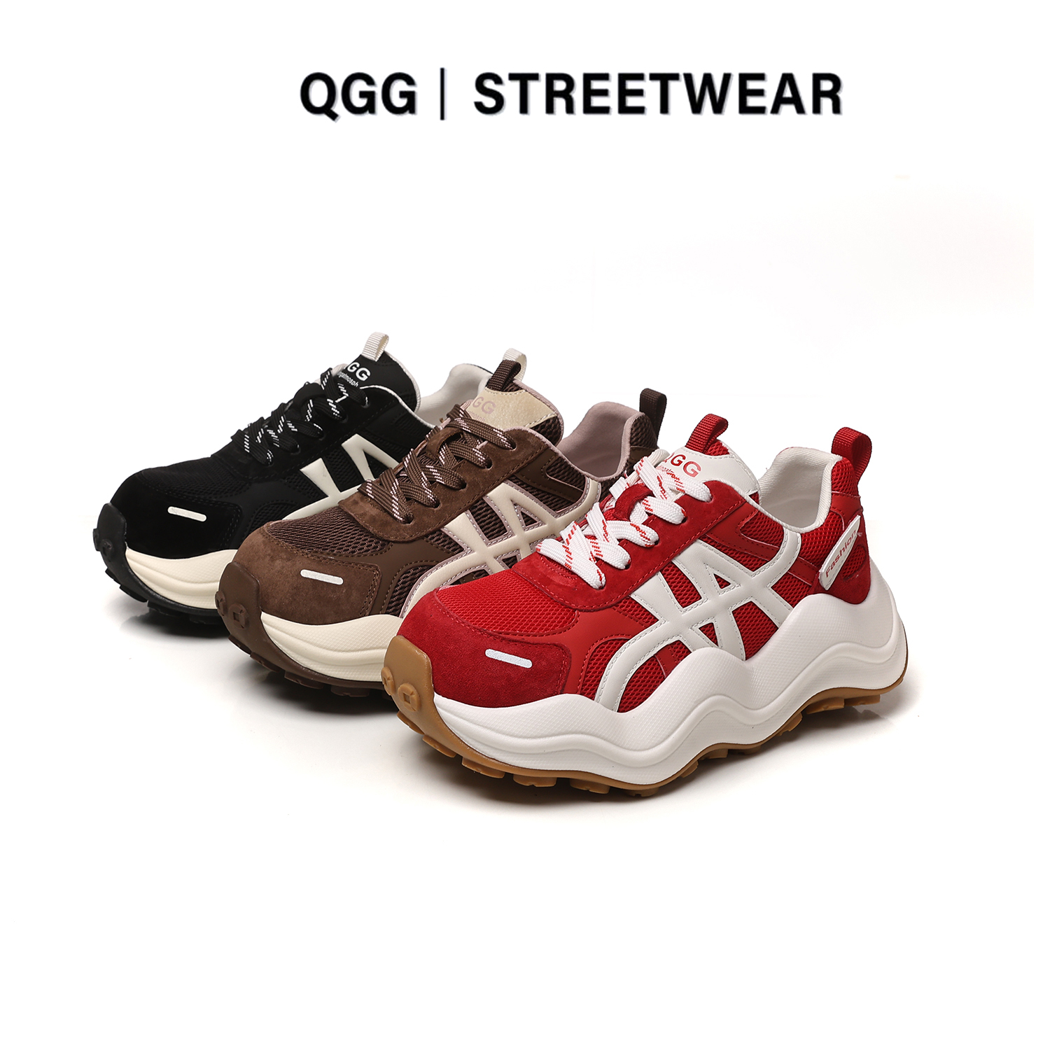 【QGG】女鞋复古厚底增高5.5cm阿甘德训鞋2025秋季运动休闲鞋Q2085