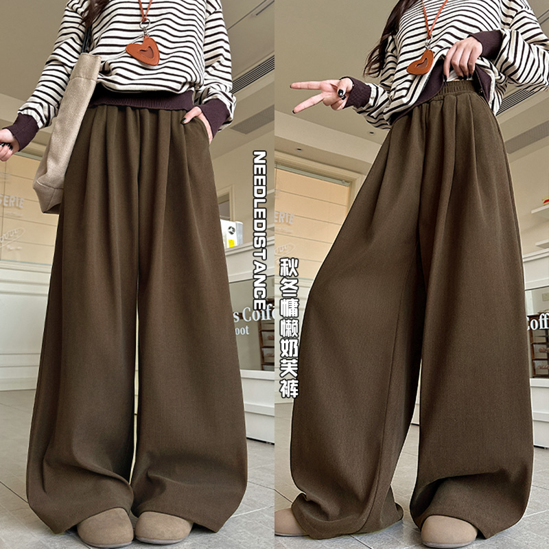 秋冬法兰绒山本裤女2025新款高腰宽松显瘦小个子慵懒风阔腿拖地裤