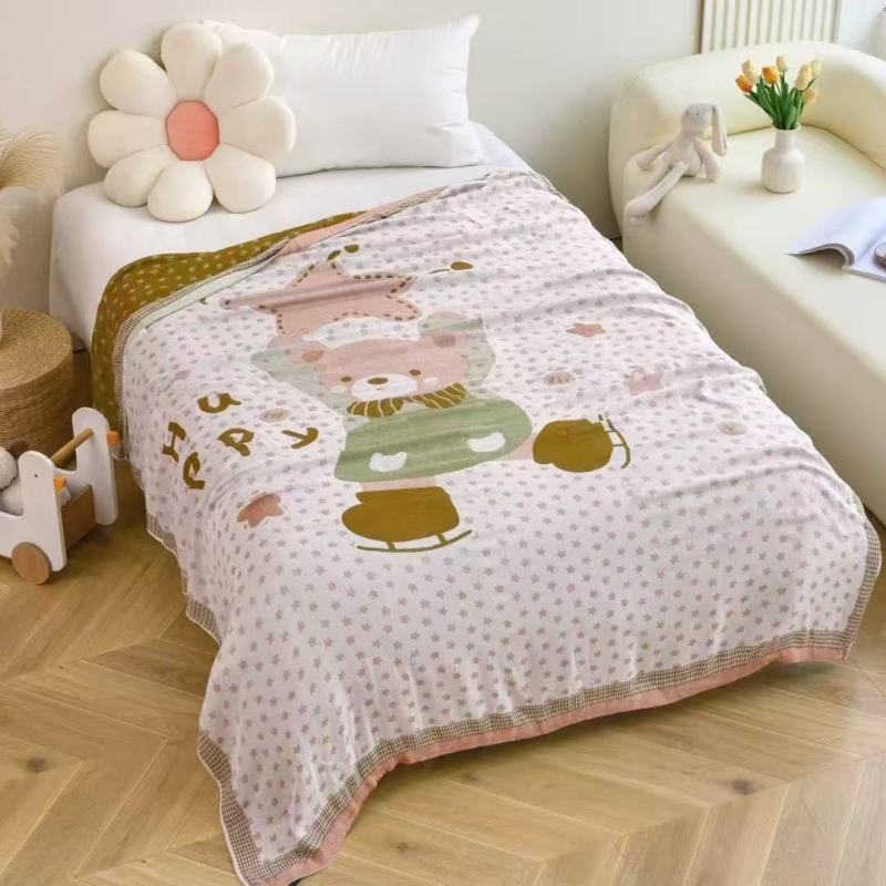 【京かわ会社】纱布盖毯150*200粉萌小熊