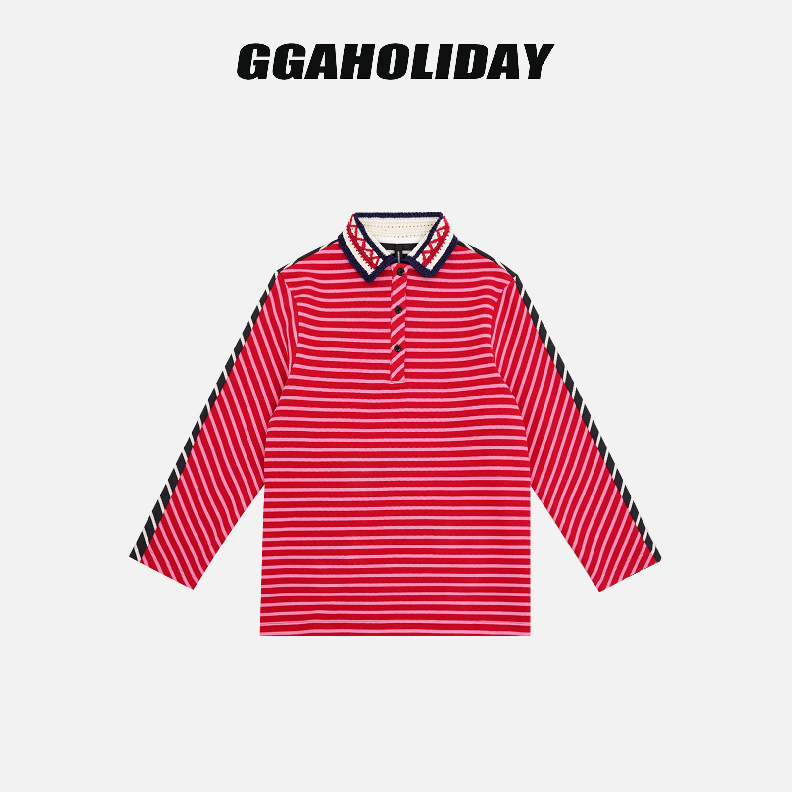 【上新】GGAHOLIDAY时尚舒适百搭潮流条纹拼色针织POLO衫-154006