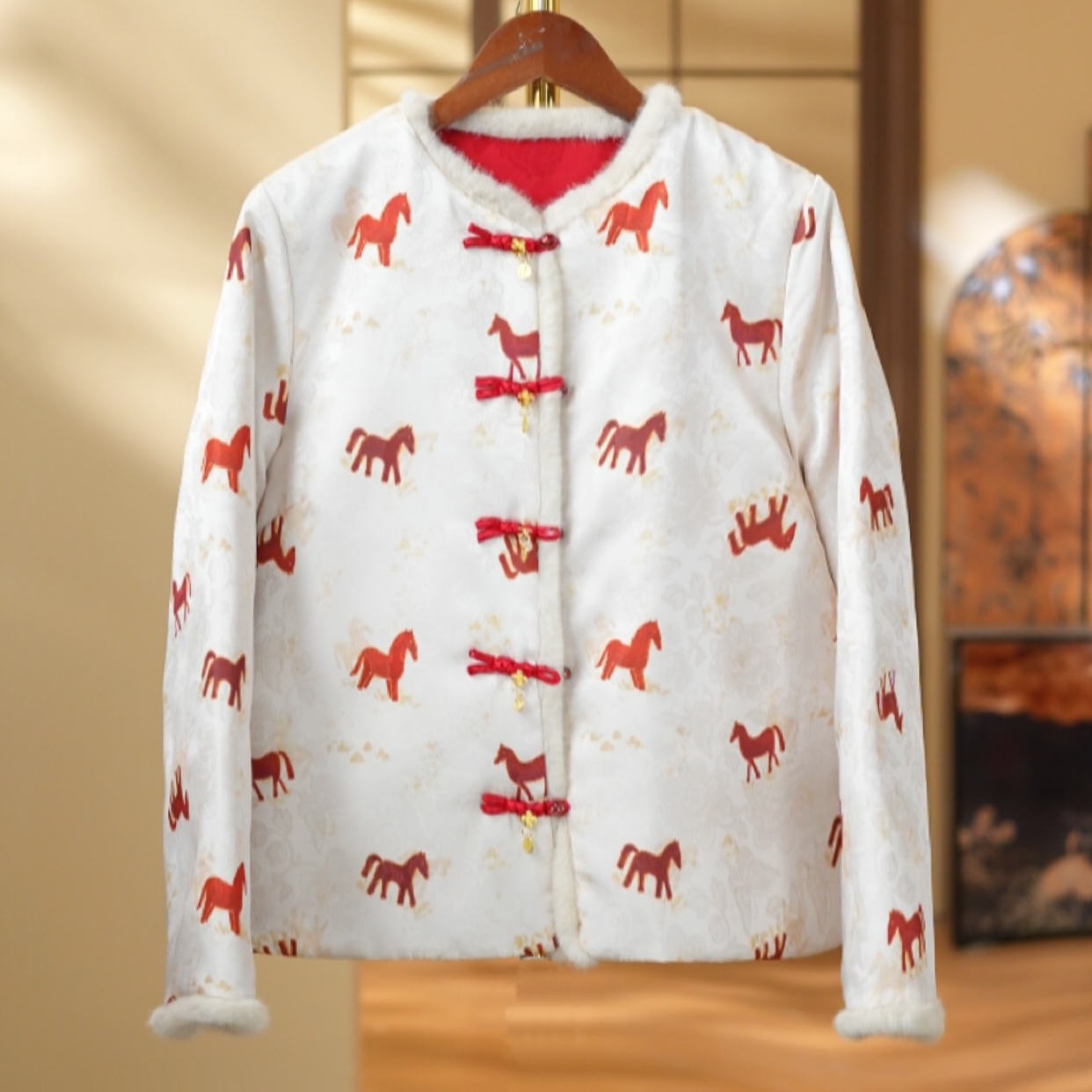 《梅傲雪-双面穿》加棉加厚新中式国风提花女士长袖棉服