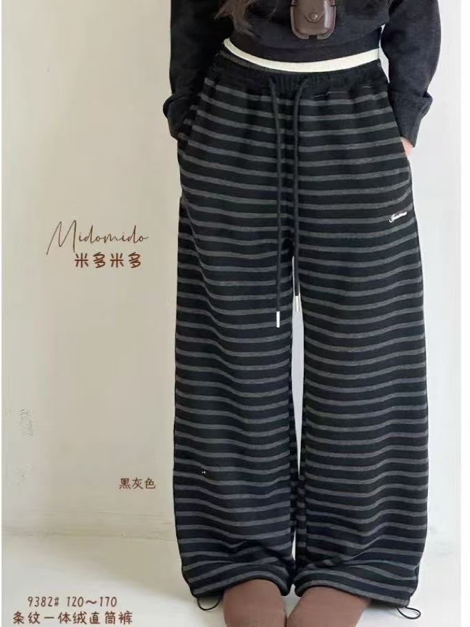 【实体店】冬款 一体绒条纹针织卫裤加绒加厚卫裤9382