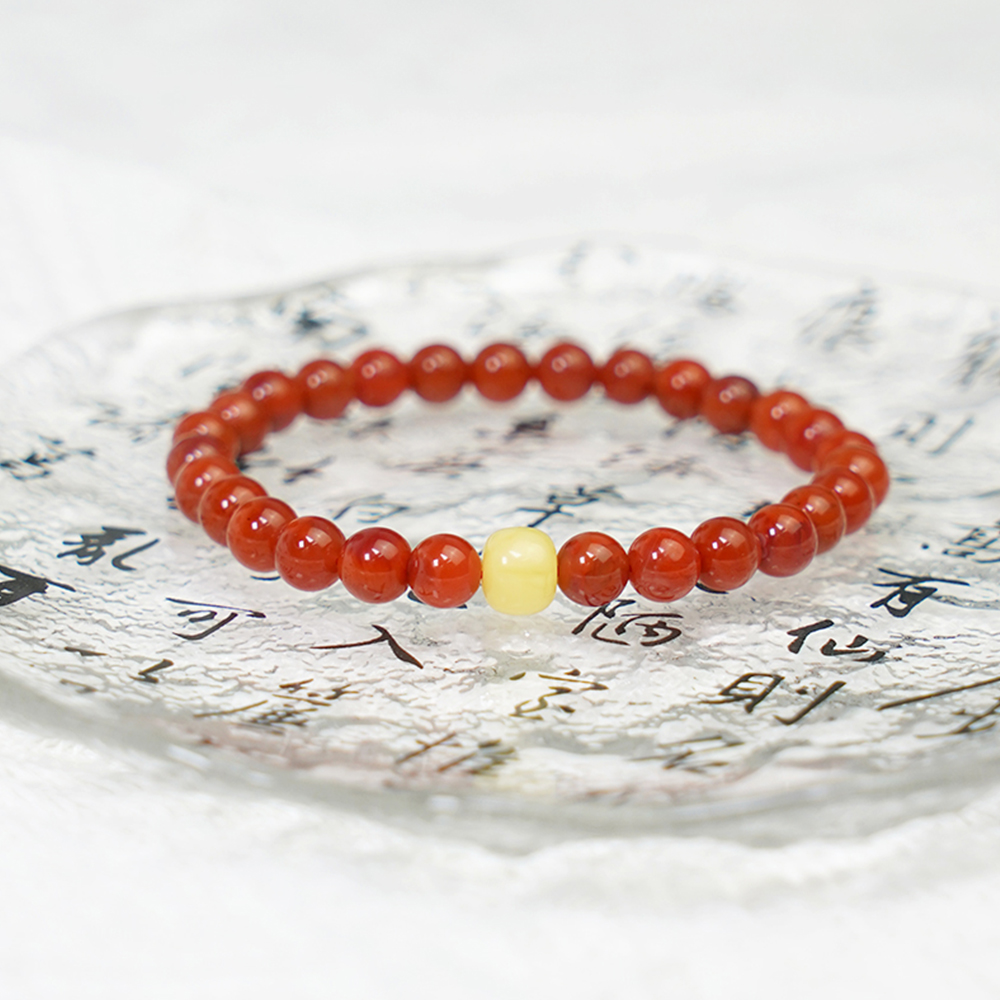 天然川料南红火焰红单圈蜜蜡轻奢手串QF-A321（多样性发一）