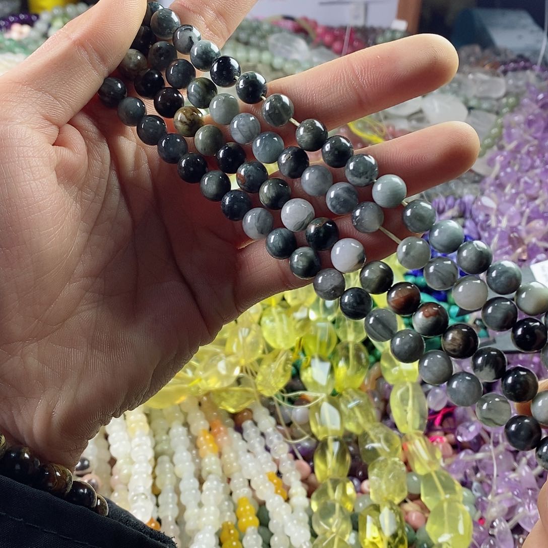 玛瑙/玉髓珠宝半成品未镶嵌一条8mm天然玉化鹰眼石A205