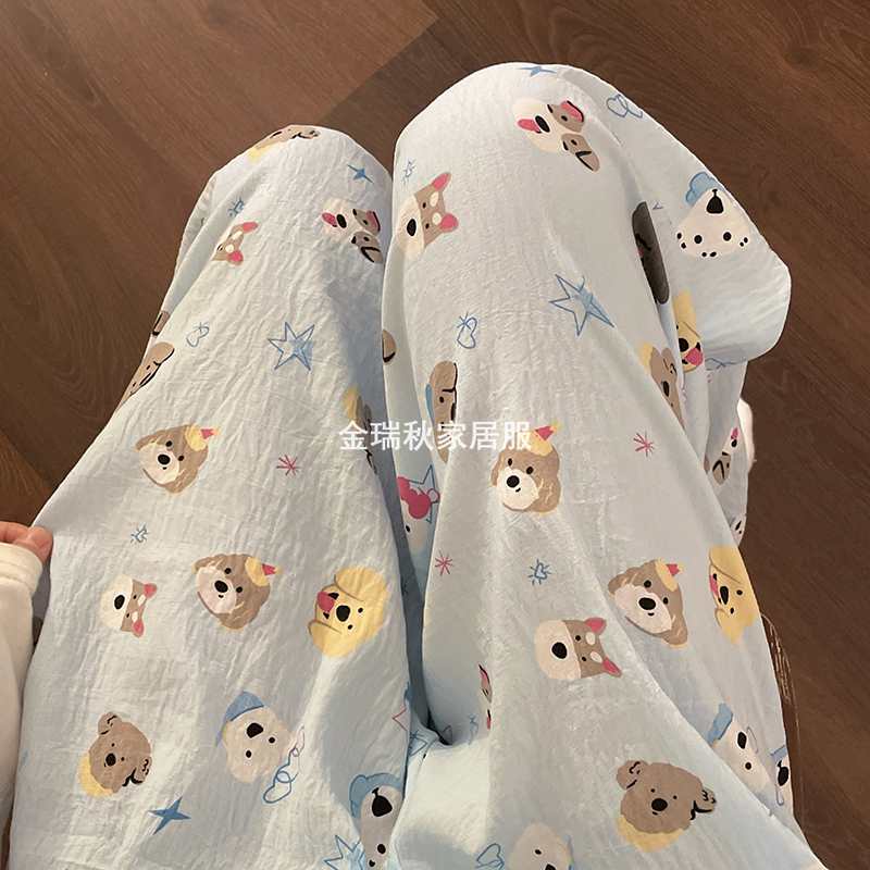 薄款遛弯裤可爱休闲睡裤女夏季可外穿长裤学生宽松慵懒高腰直筒裤