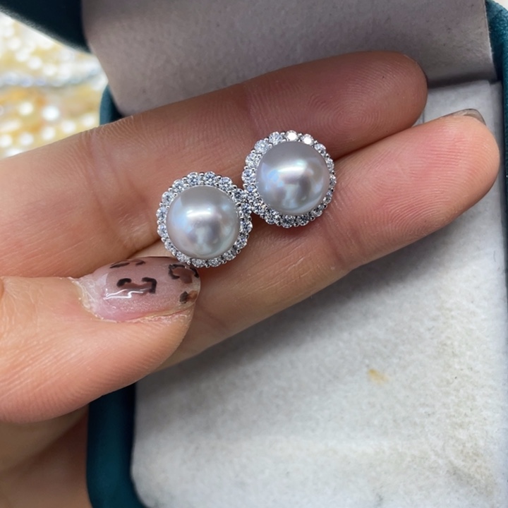海水珍珠耳饰银S925镶嵌