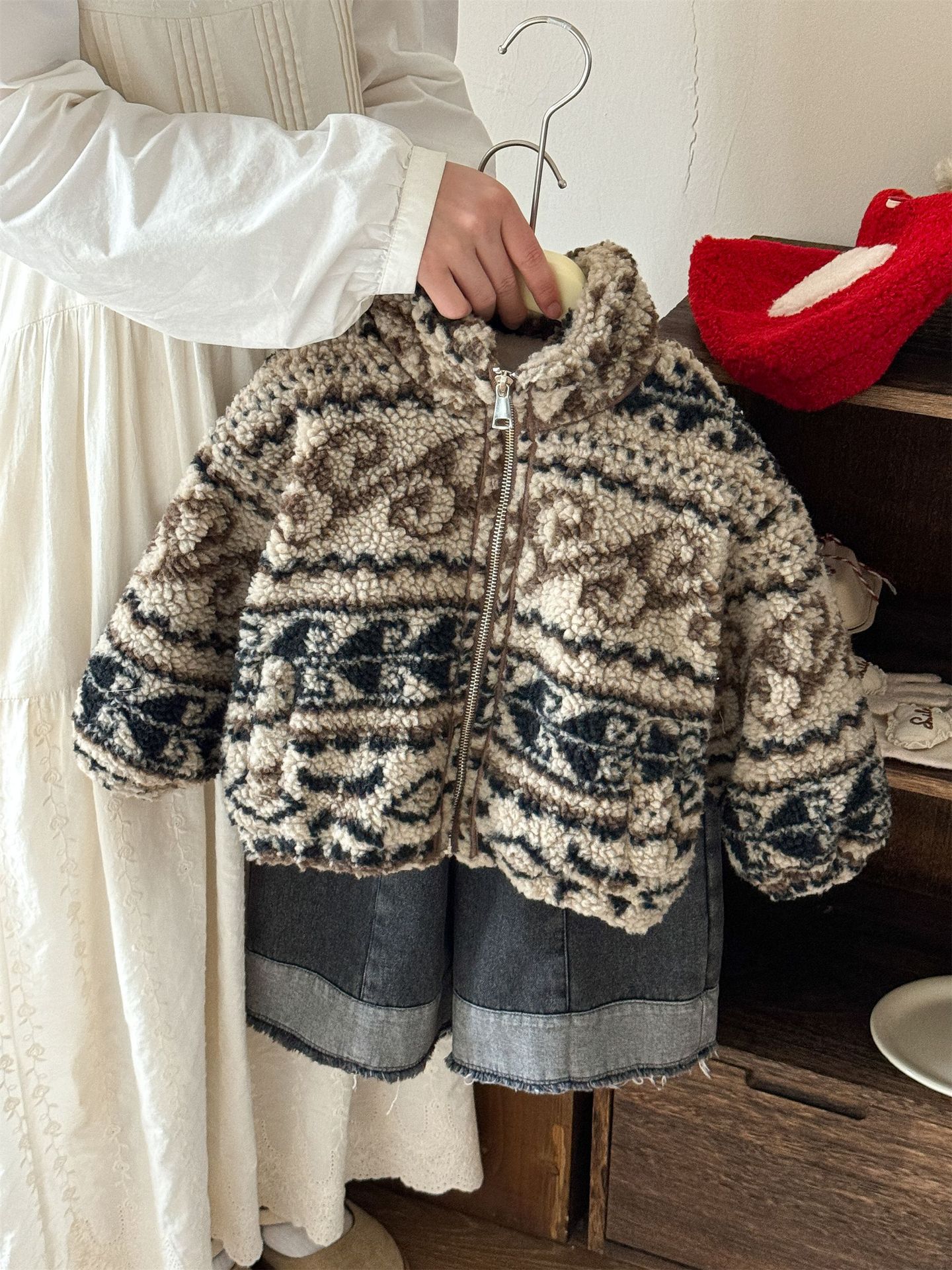 立领民族风拉链立领冬季外费尔岛套加绒秋冬童装上衣