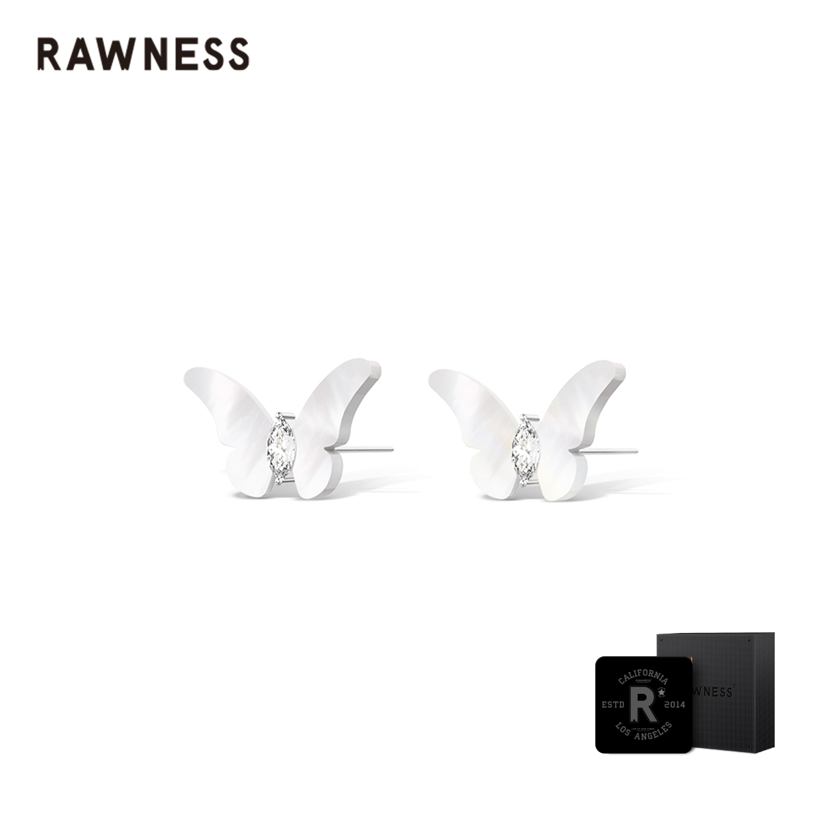 RAWNESS 非金属仿珍珠耳饰 蝴蝶耳钉小众设计气质甜美简约百搭