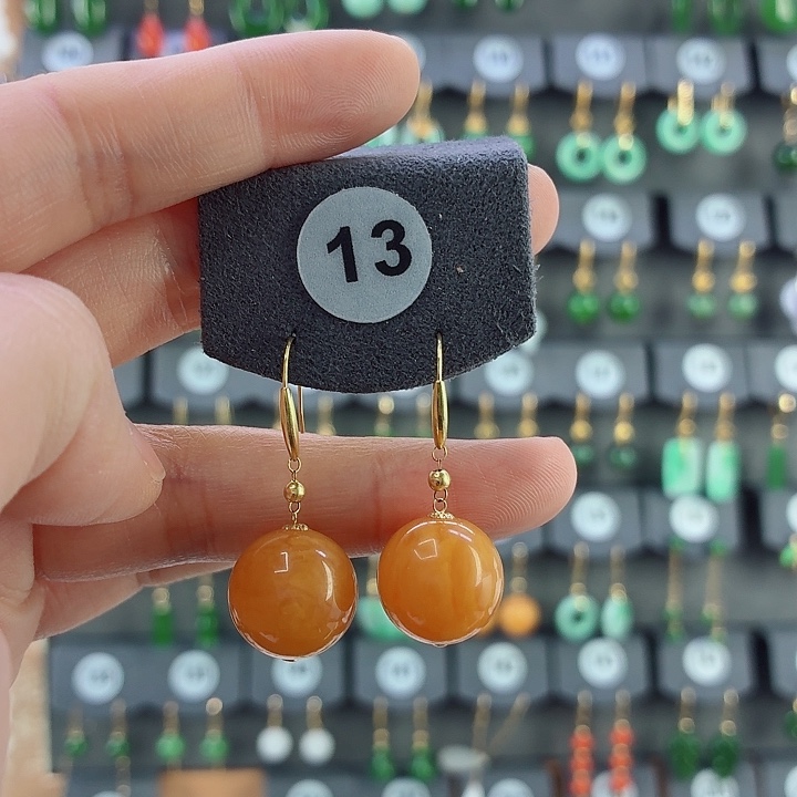 琥珀18K金镶嵌耳饰耳饰