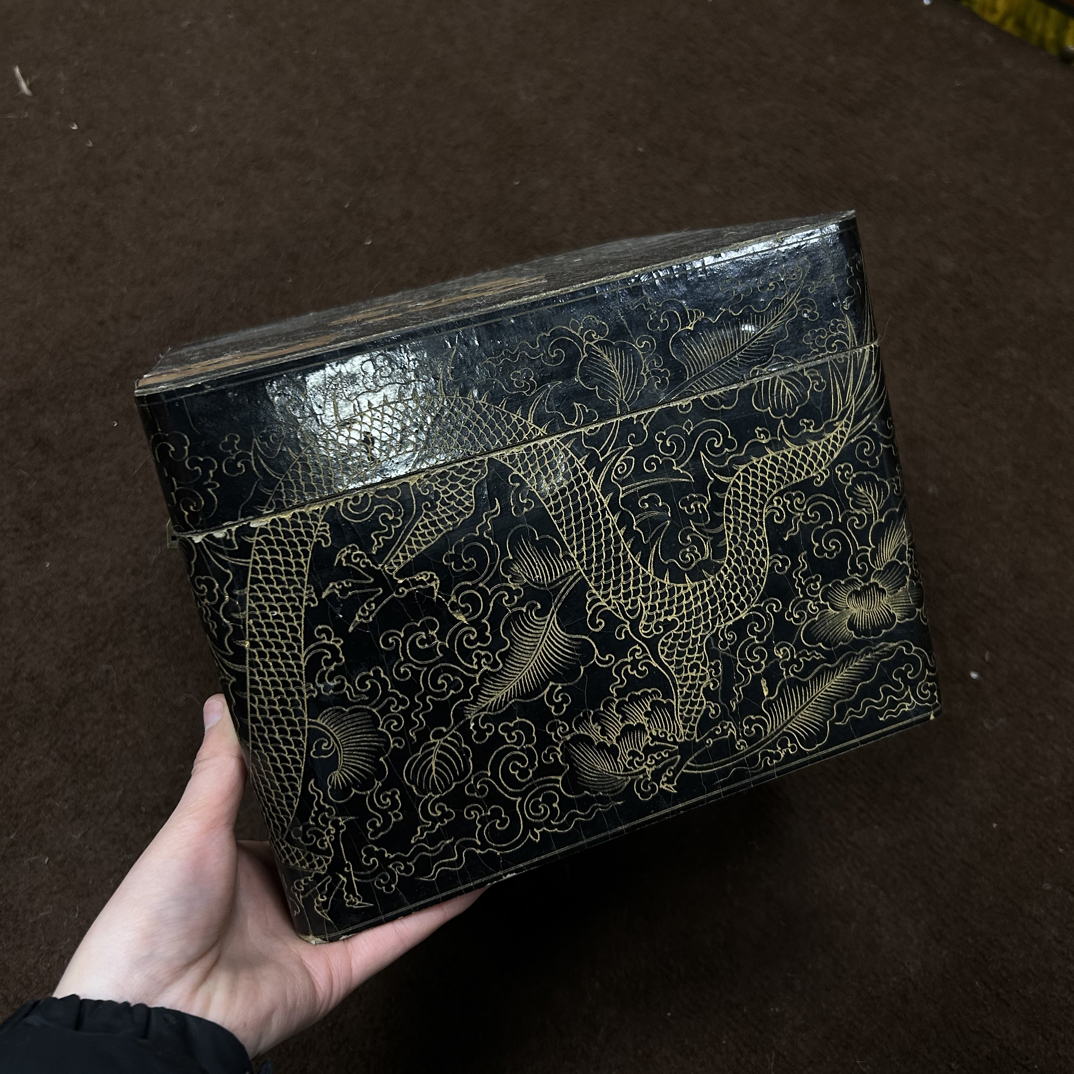 【闪购商品】先拍后开 大黑漆箱木摆件复古工艺
