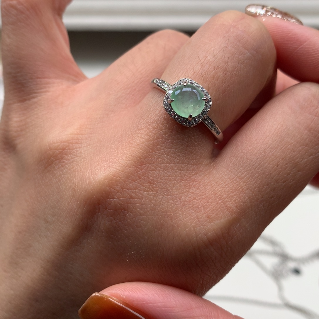 翡翠银S925镶嵌耳饰戒指