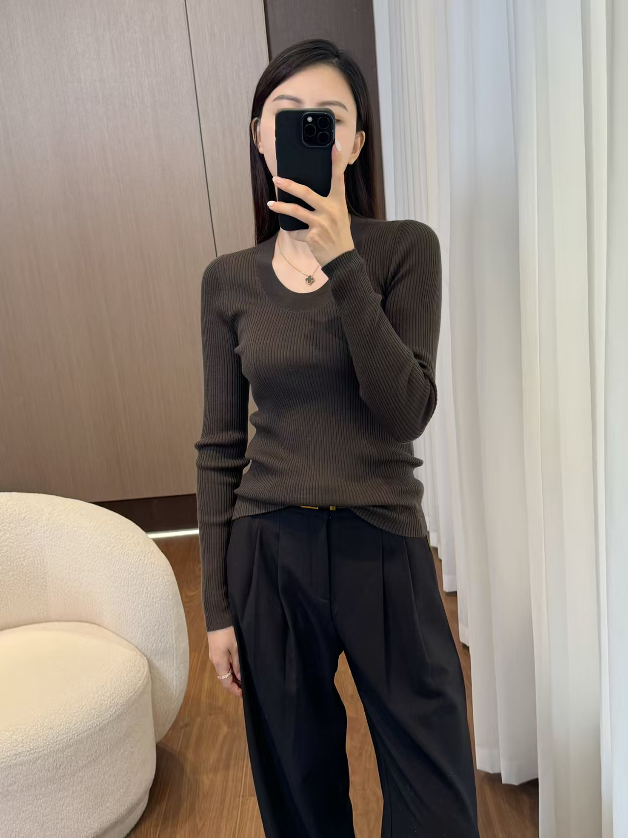 精纺羊毛纯色时尚小衫圆领100%扬子纱澳洲美丽诺羊毛打底衫