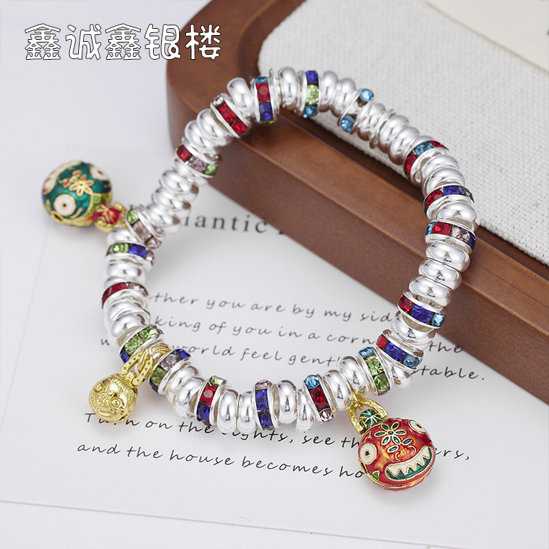 足银手链 999.9【01】33克 彩色吞金兽弹力绳女轻奢手工国风素款319