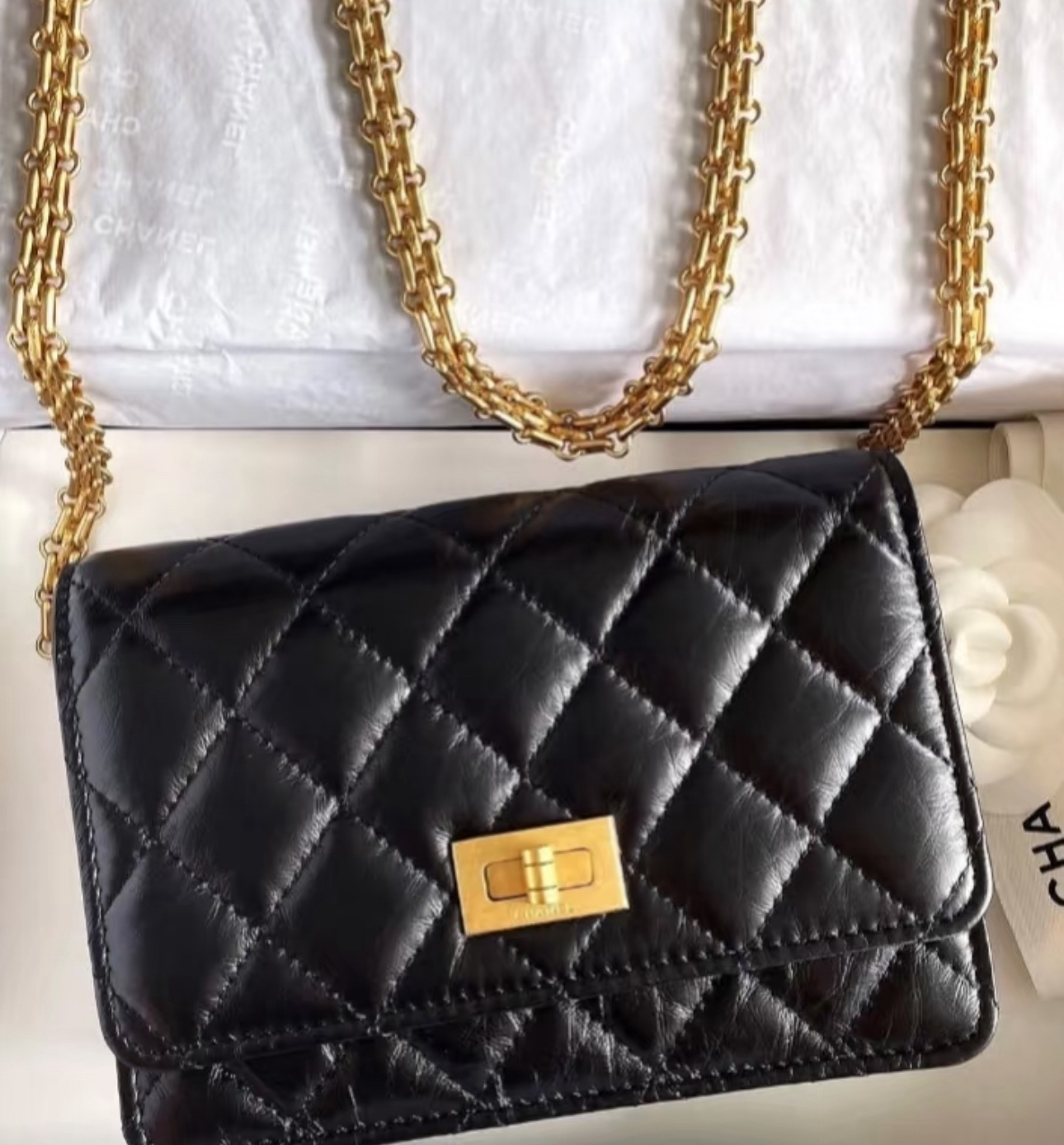 99新 Chanel/香奈儿 多多奢品/香奈儿2.55黑金miniwoc斜挎包/99新