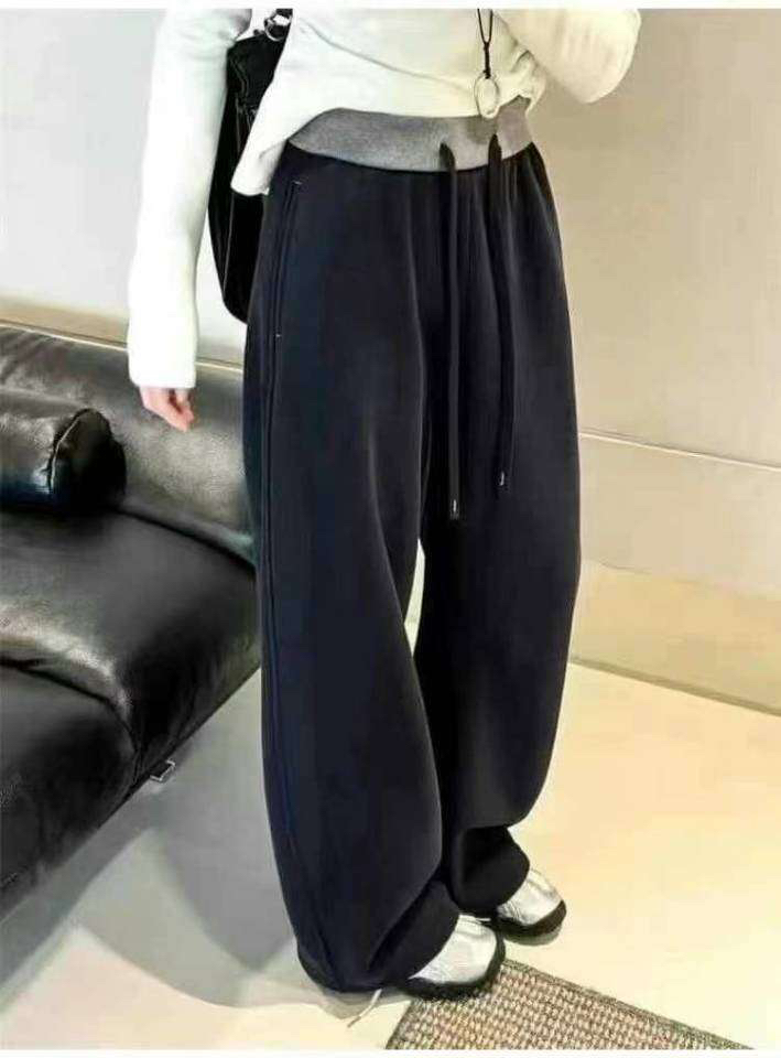 春季新款高腰宽松弯刀裤女显瘦休闲阔腿裤