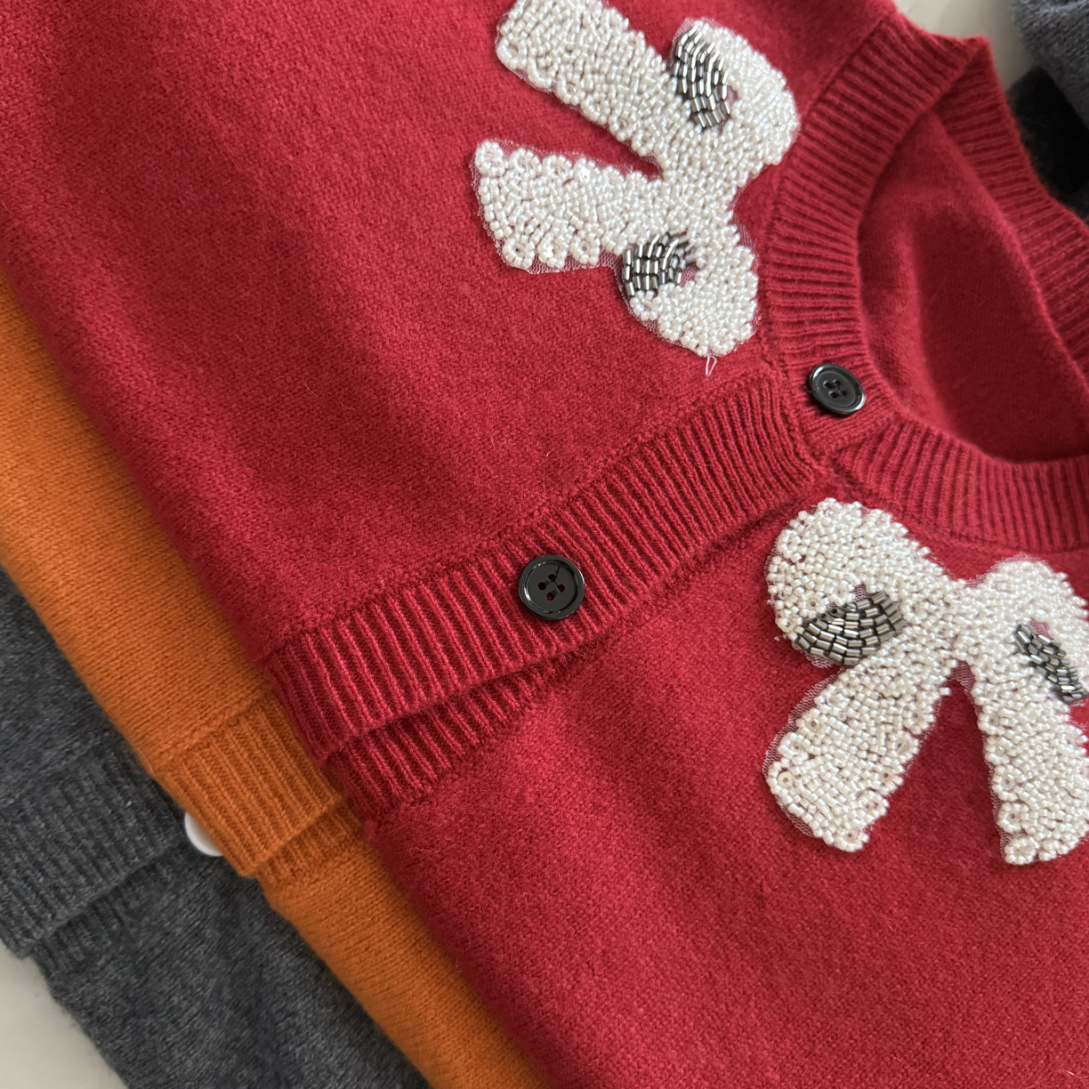 百分百羊毛开衫新年款红色