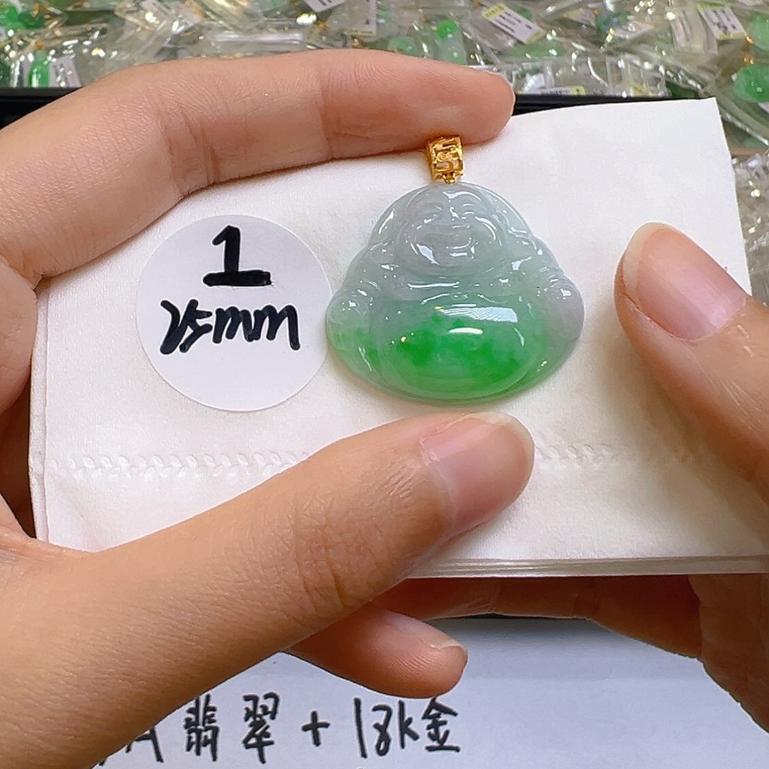 翡翠18K金镶嵌吊坠(不含链)翡翠