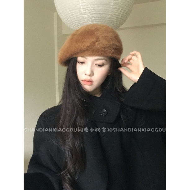 闪电小狗｜兔毛贝雷帽*冬季时尚百搭帽子女可搭配皮草