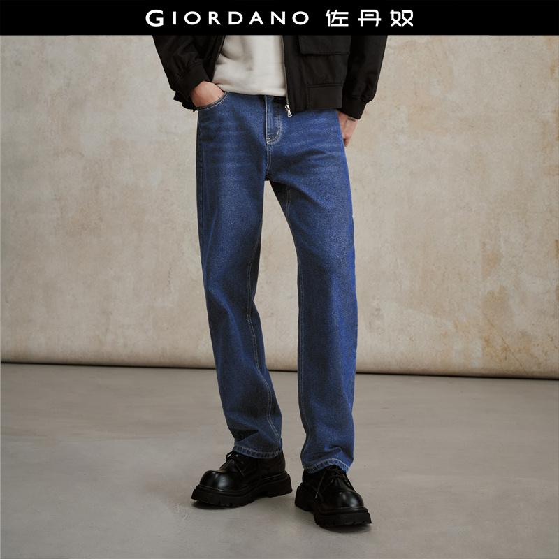 【设计师款】佐丹奴男装内抓绒五袋款中腰宽松牛仔长裤 18115002