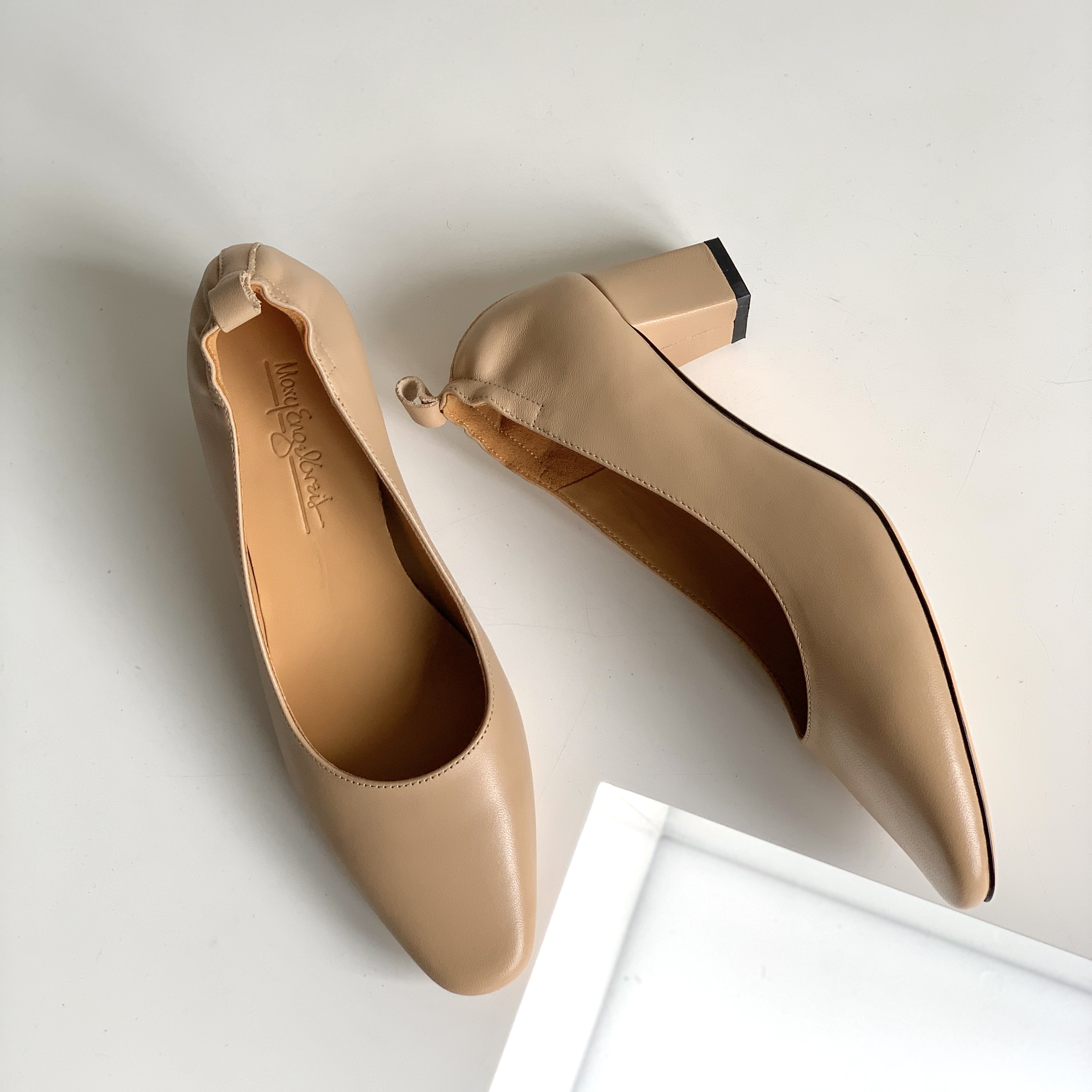 全真皮中跟粗跟工作鞋简约耐看女单鞋1188-5后松紧