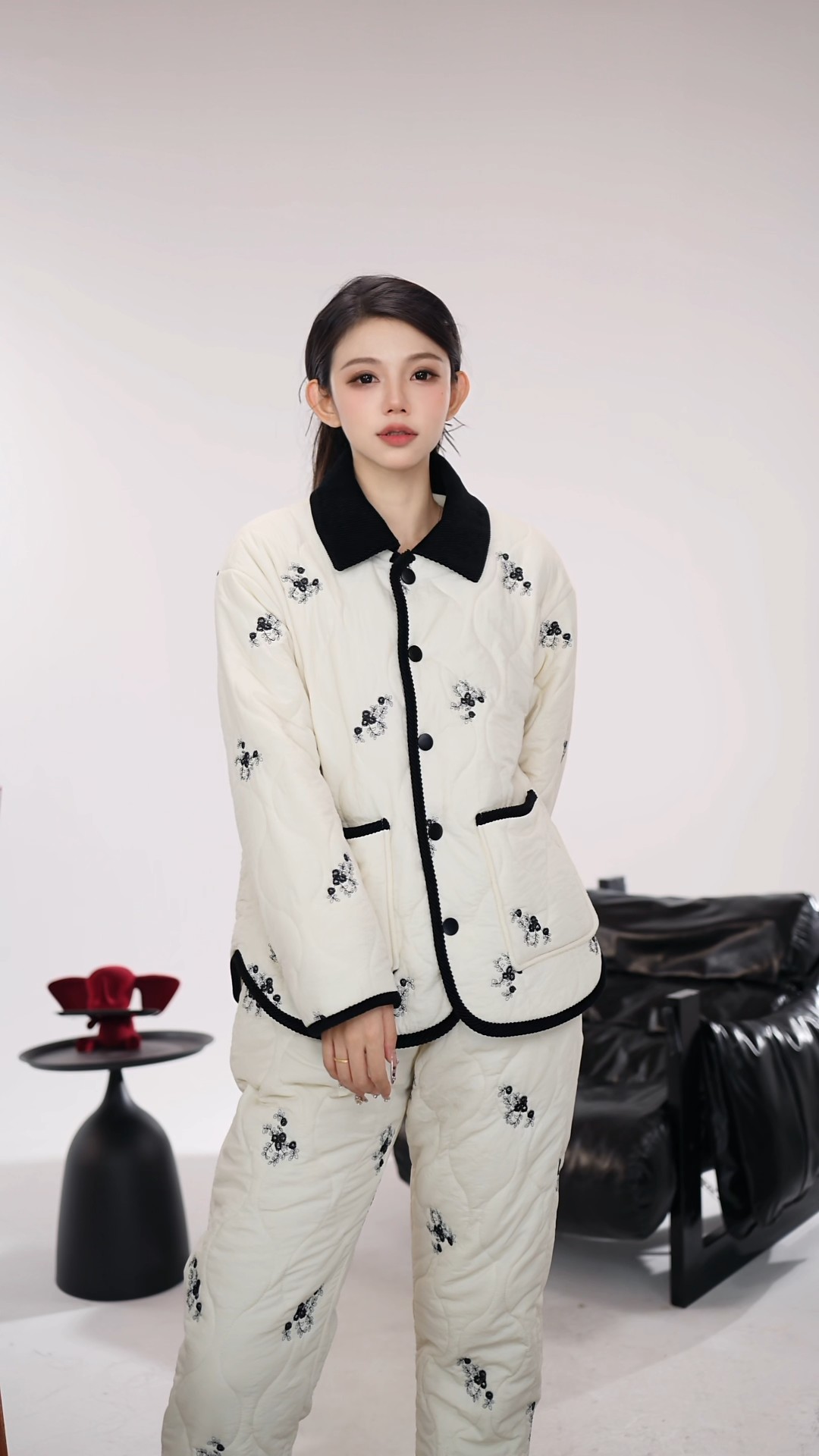 【秀影雪绒系列】-单排扣短款-冬季加厚三层夹绵时尚套装棉服可外穿