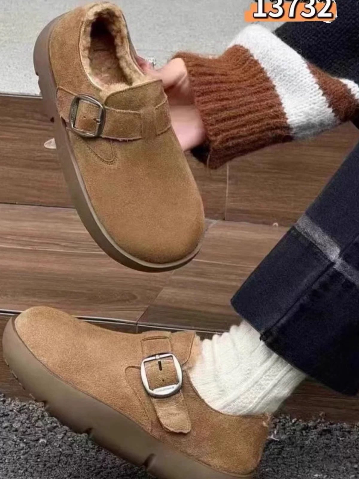 厚底勃肯鞋冬季新款复古加绒加厚保暖棉鞋软底百搭