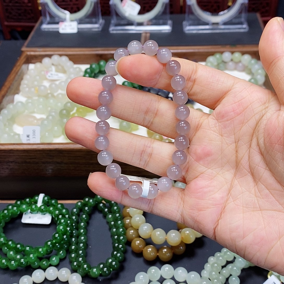 和田玉手串未镶嵌烟紫8