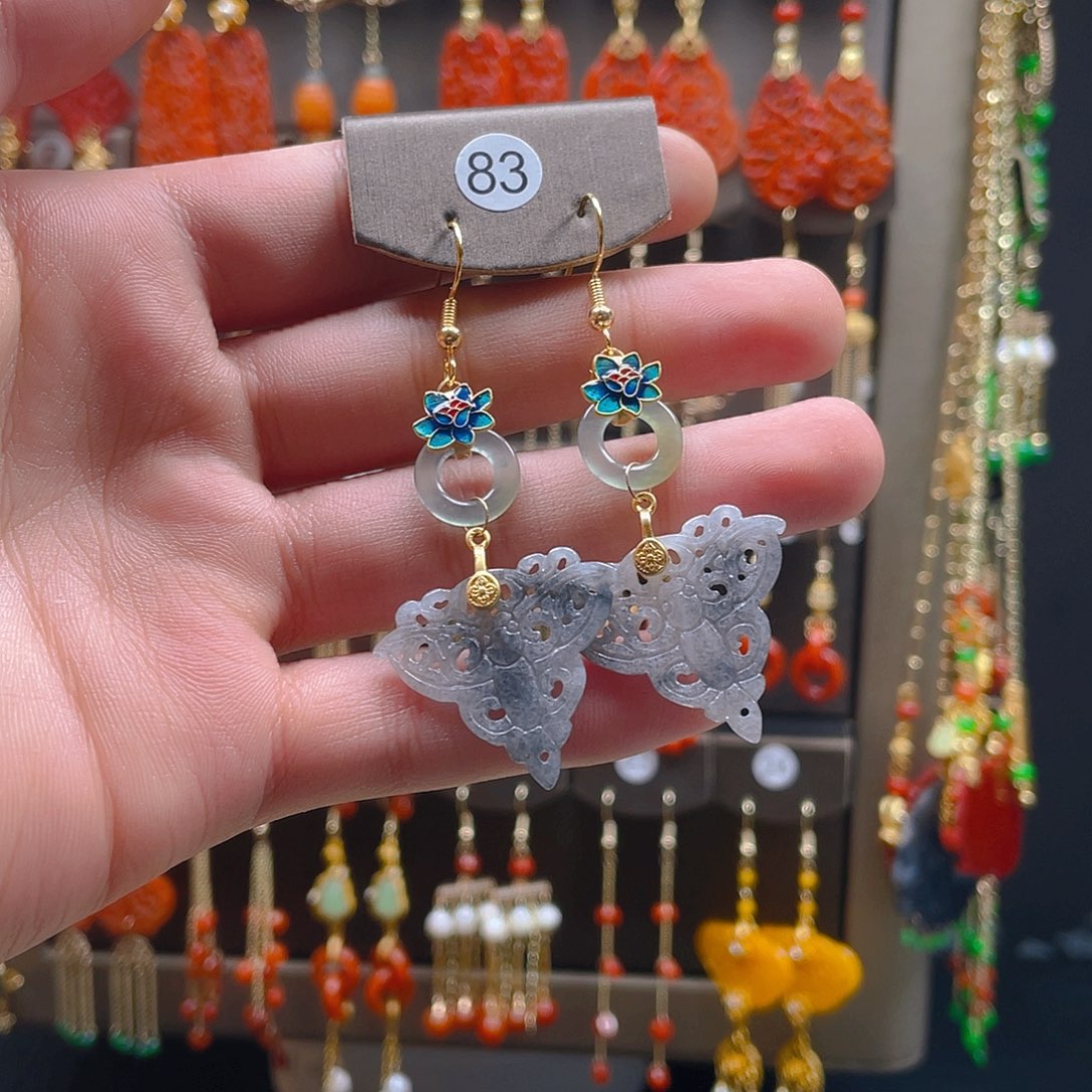 翡翠耳饰合金翡翠