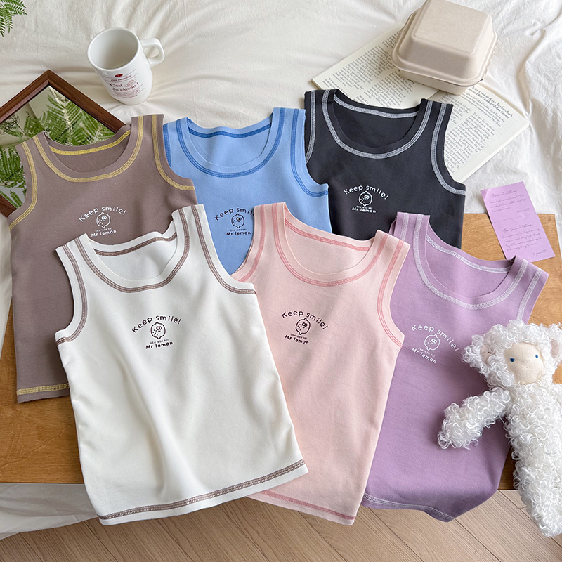 A类儿童无骨背心保暖洋气无袖上衣撞色小奶皮内搭背心BX25867