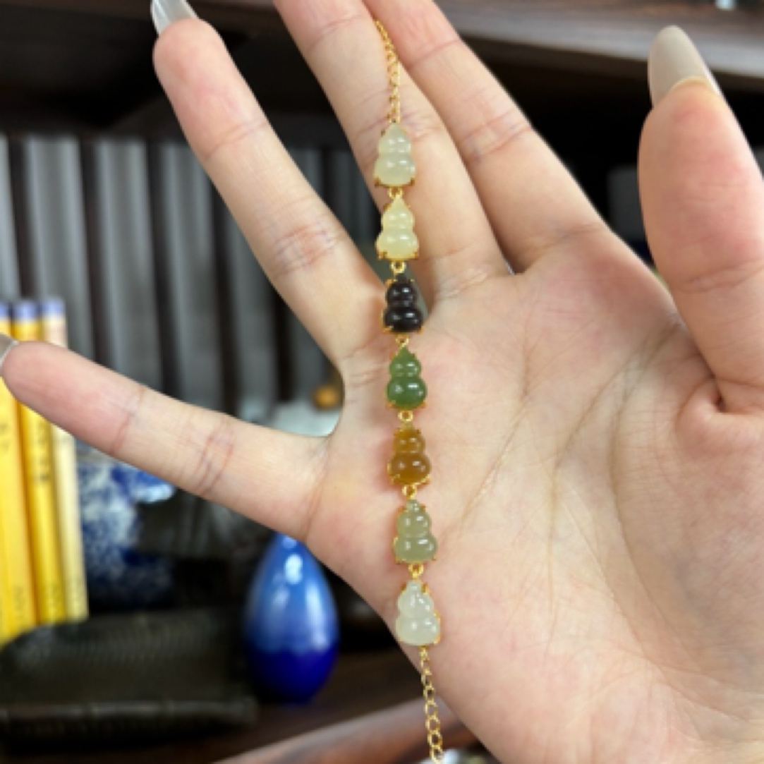和田玉七个多宝葫芦手链