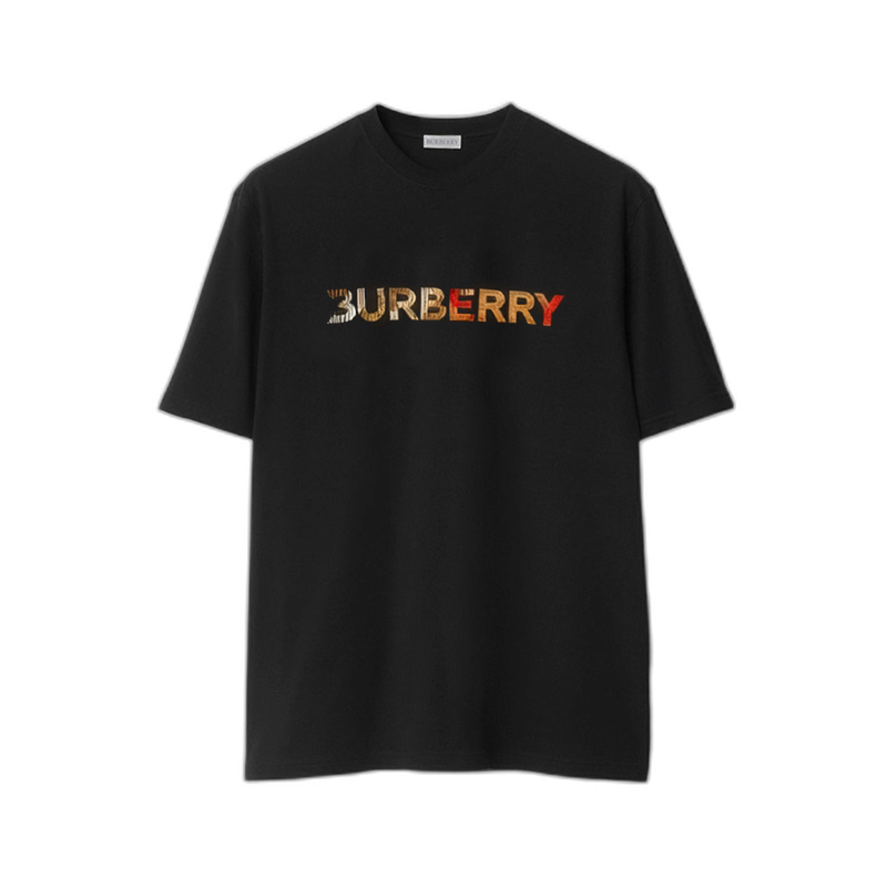 Burberry/博柏利 男士黑色棉质徽标印花圆领短袖T恤
