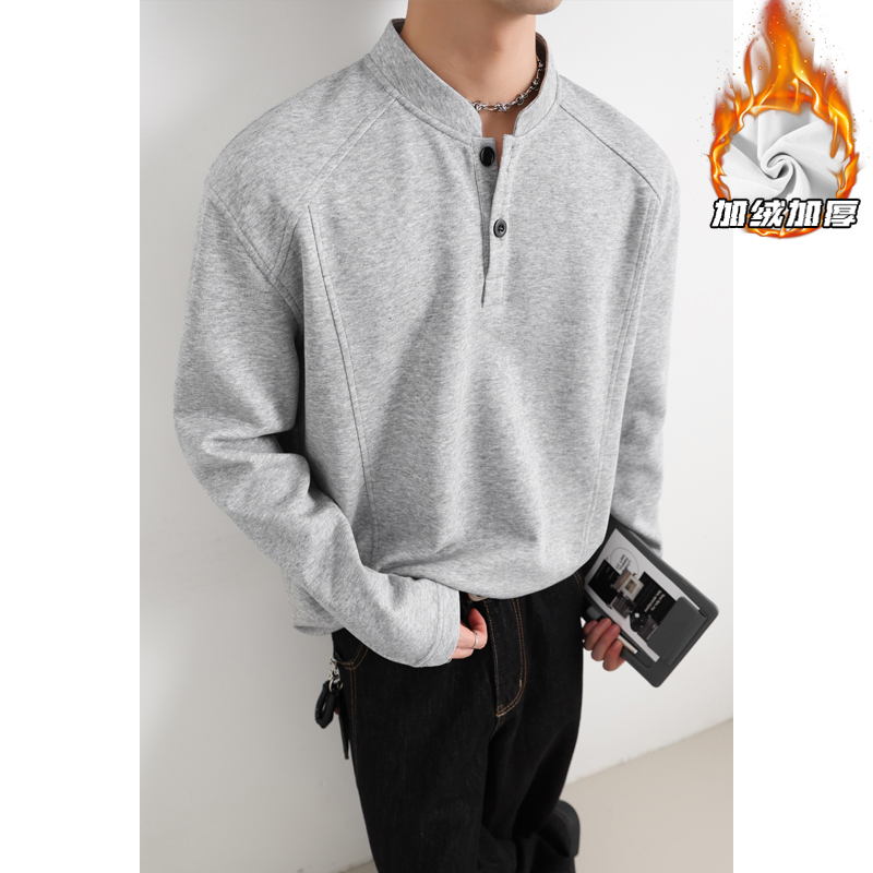 【现货+送运费险】亨利领正肩拼接长袖秋季美式高街重磅卫衣打底衫