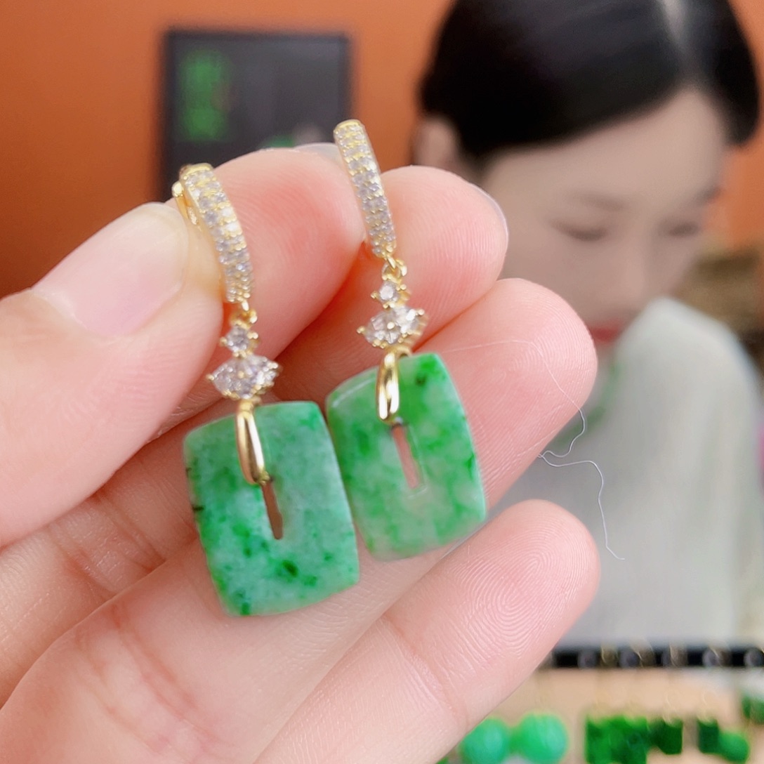 翡翠银S925镶嵌耳饰