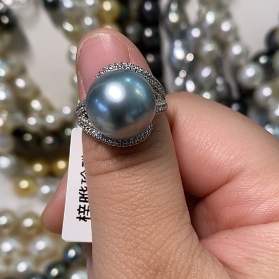 海水珍珠戒指银S925镶嵌12.6
