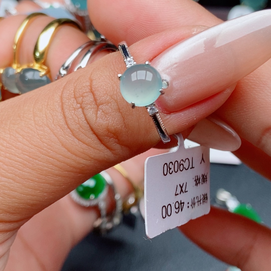 翡翠戒指银S925镶嵌52544