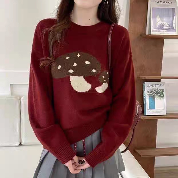 【倩倩清仓】红色新款韩版宽松时尚刺绣套头毛衣273289