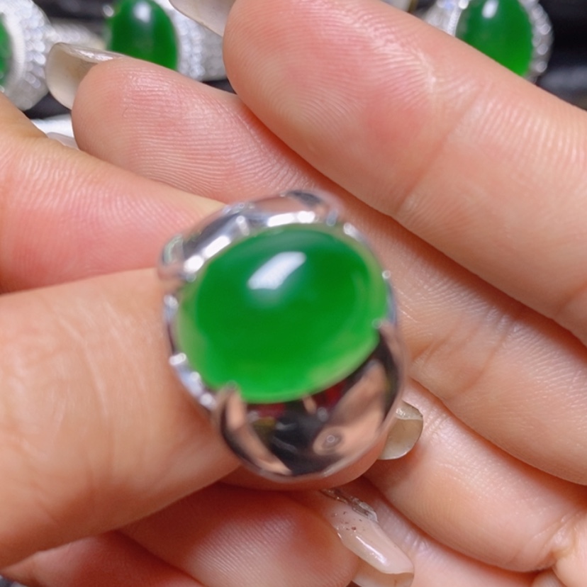 【闪购商品】翡翠挂件银S925镶嵌蛋面男戒