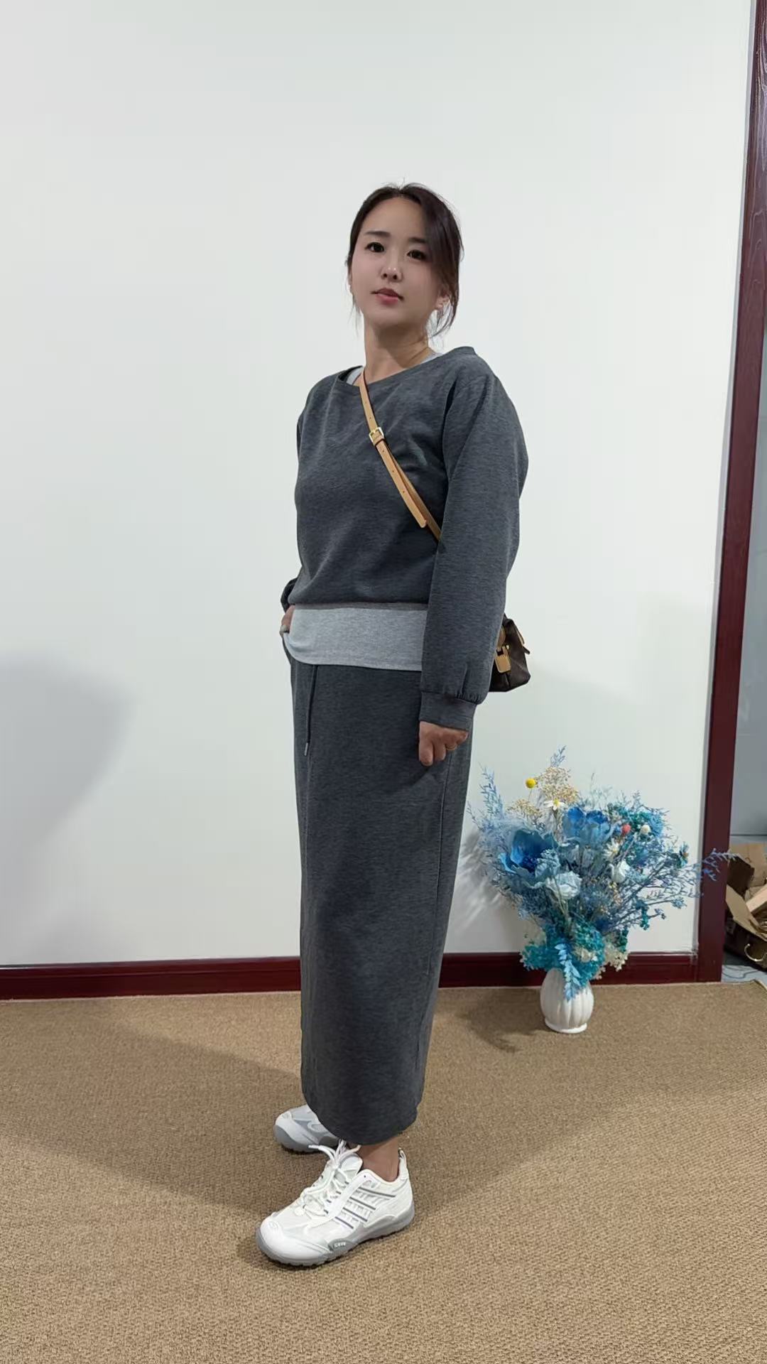 欧美风休闲风法式慵懒风时尚两件套装长款气质卫衣长裙女士