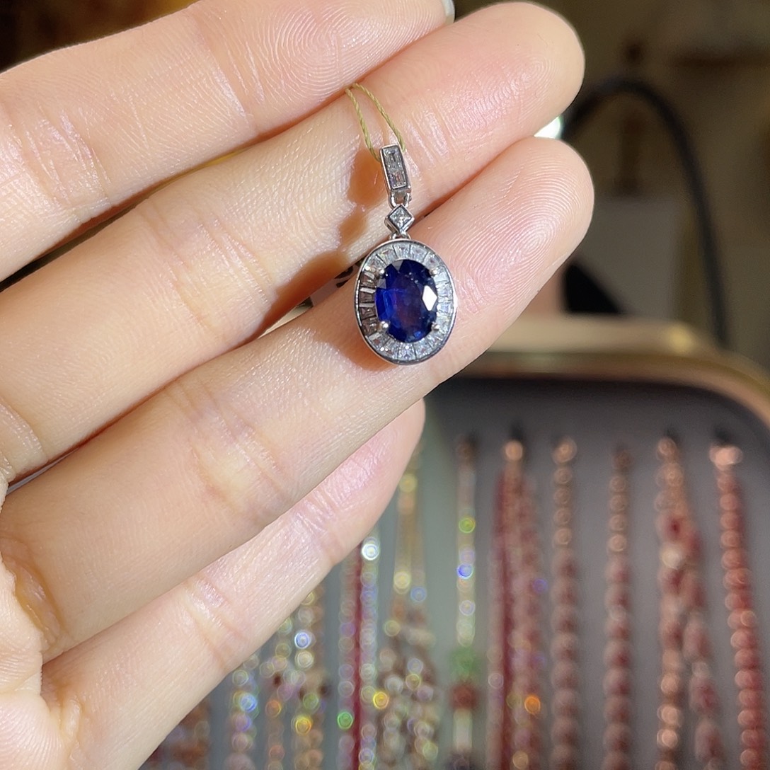 蓝宝石吊坠银S925镶嵌