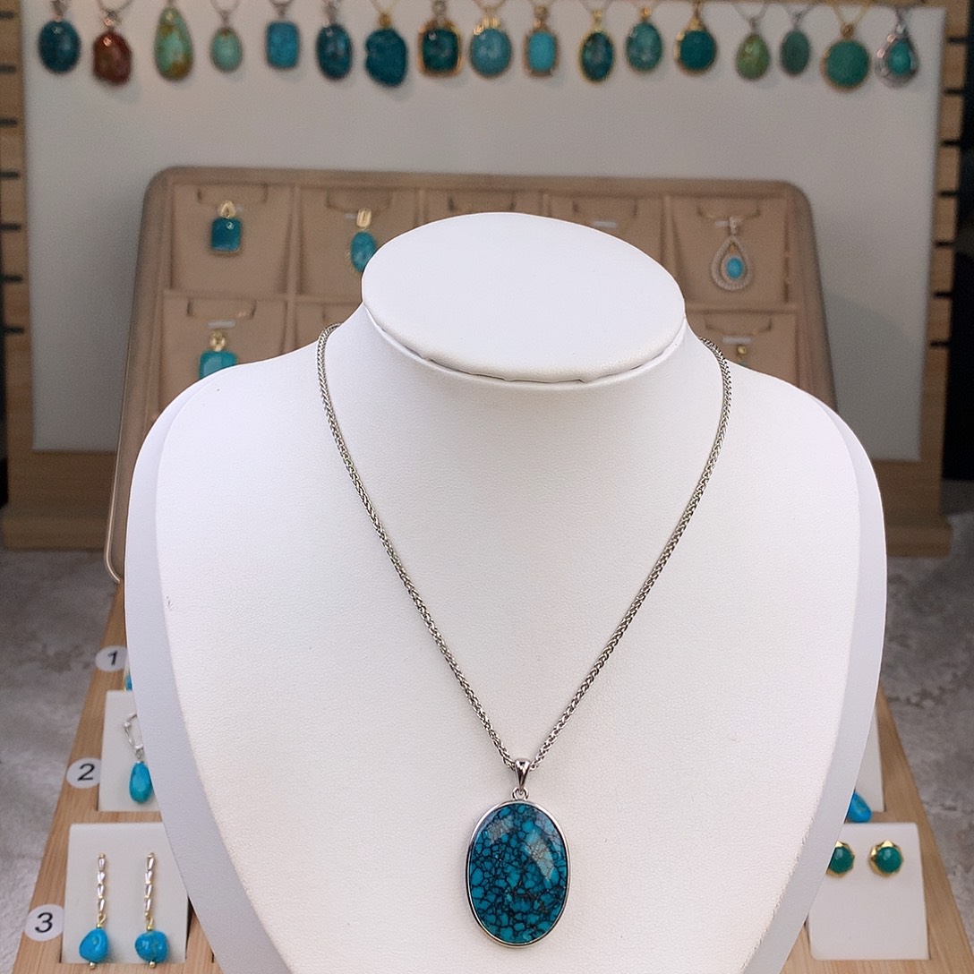 绿松石银S925镶嵌吊坠(不含链)