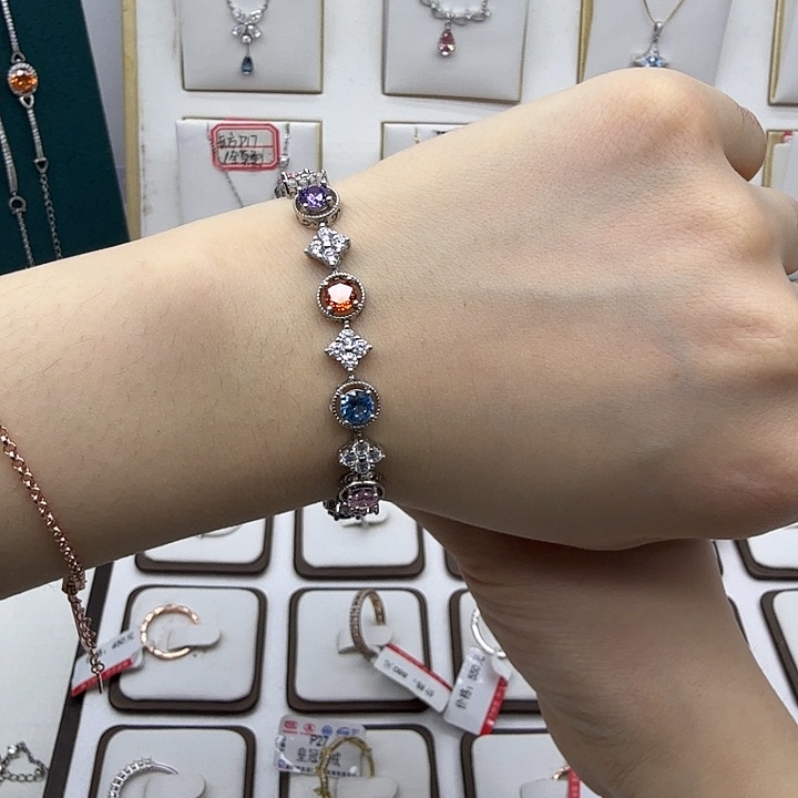 锆石非金属彩钻拼接超闪手链