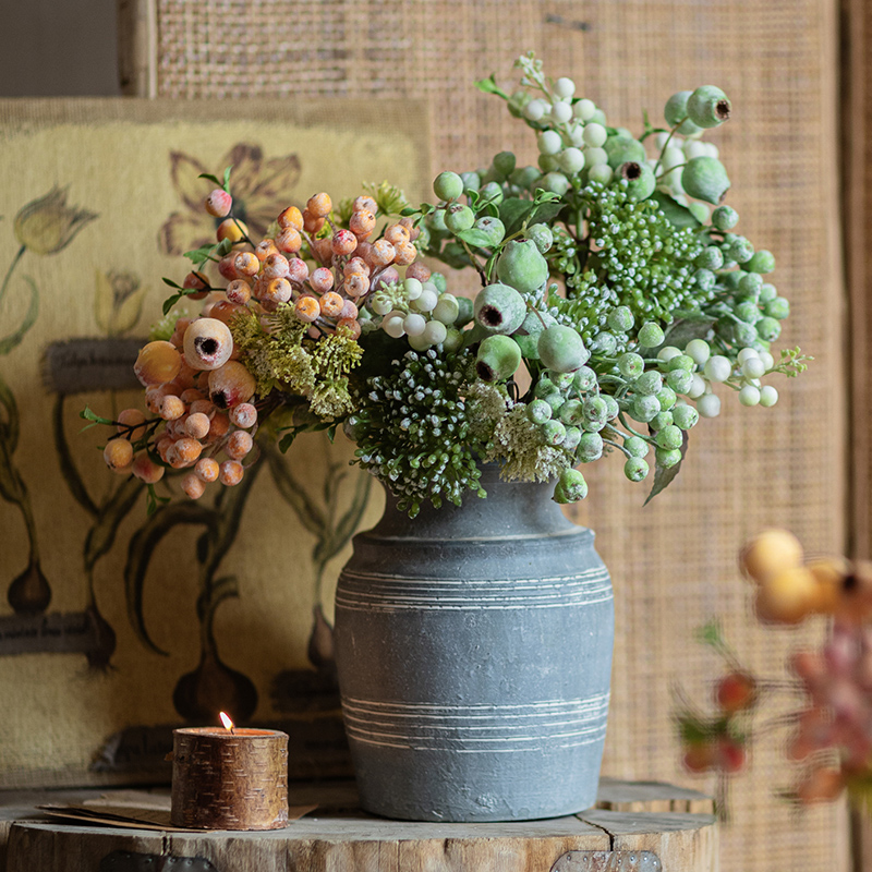 蓝莓果仿真花摆设家居玄关茶几客厅家用干花氛围感装饰花束【荐】