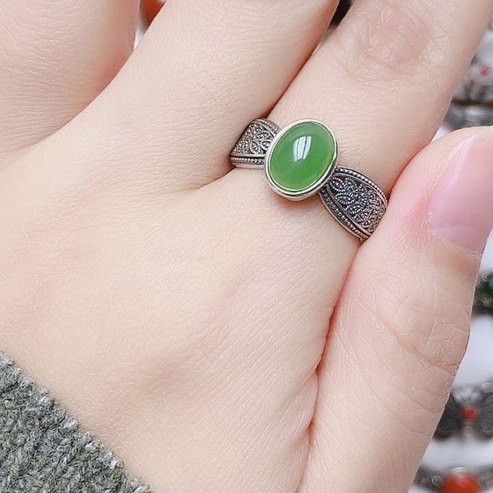 和田玉银S925镶嵌戒指